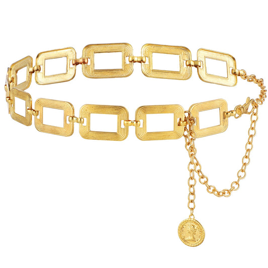 Andibro Metal Waist Chain Belt for Women, Adjustable Punk Waist Belt Skinny Belts for Jean Pants Dress(gold)