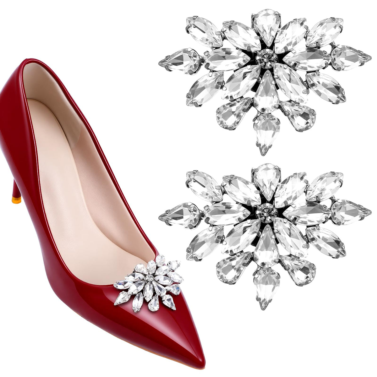 DOPENSPI 1Pair Shoe Clips for Women, Silver Shoe Clip Rhinestone