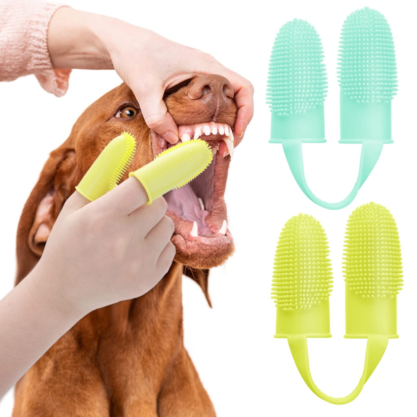 Giantree 2Pcs Dog Toothbrush, Finger Toothbrush Kit Silica Gel Surround Bristles Double-Finger Toothbrush Dental Care for Puppy Cat Toothbrushes