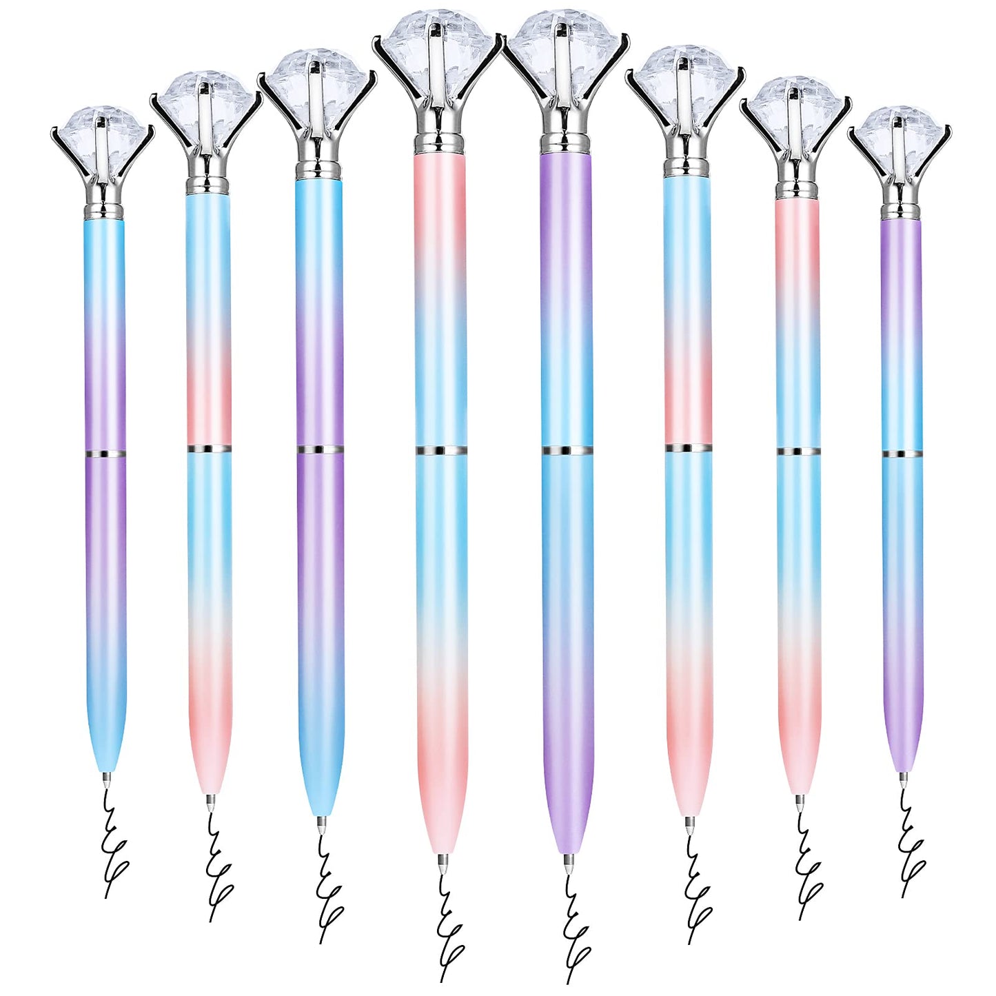 TIESOME 1.0mm Aesthetic Ballpoint Pens, 8Pcs Bling Big Crystal Diamond Ballpoint Black Ink Smooth Writing Quick-drying Pens for School Office Supplies Wedding Birthday Gift(gradient Color)