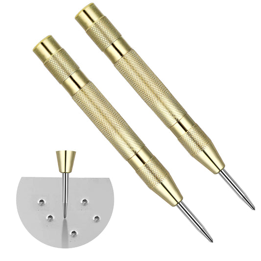 Cobee 2 Pack Heavy Duty Automatic Center Punch with Adjustable One-Handed Spring Impact, Spring Loaded Tension Center Push Tool Center Hole Punch Tool for Machinists, Carpenters(Gold)