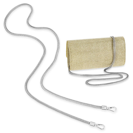 Jeffdad 47"/120cm Silver Purse Chain Strap, DIY Iron Flat Handbag Chain Strap with Metal Buckles, Shoulder Cross Body Replacement Straps for Women Bag Purse(Silver)