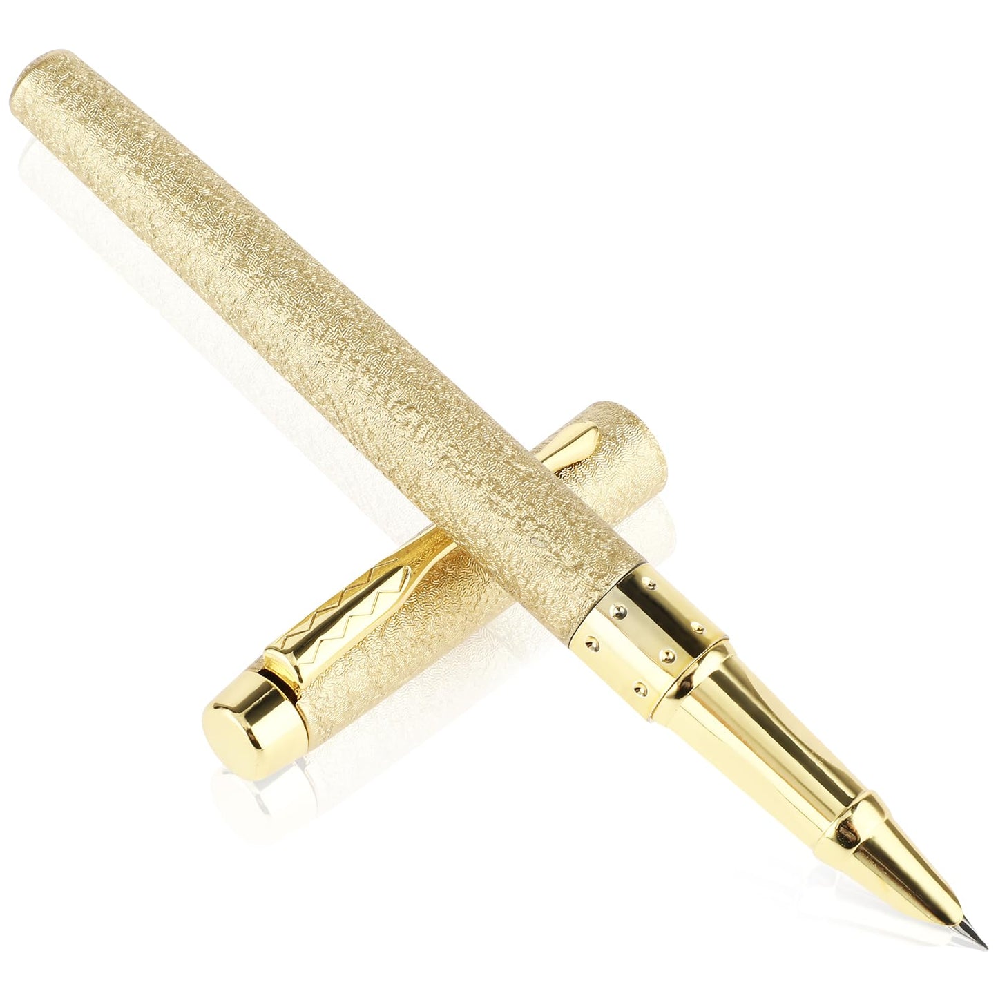 cobee Frosted Finish Fountain Pen, 0.38mm Extra Fine Point Metal Fountain Pen Lightweight Calligraphy Pen Slim Business Pen Luxury Pen for Men Women Office(Gold)