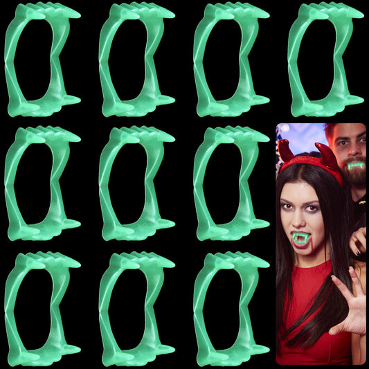 Amaxiu Glow in The Dark Halloween Vampire Fangs, 10 Pieces Glowing Fake Vampire Teeth Cosplay Props Vampire Teeth for Halloween Trick or Treat Party Favors