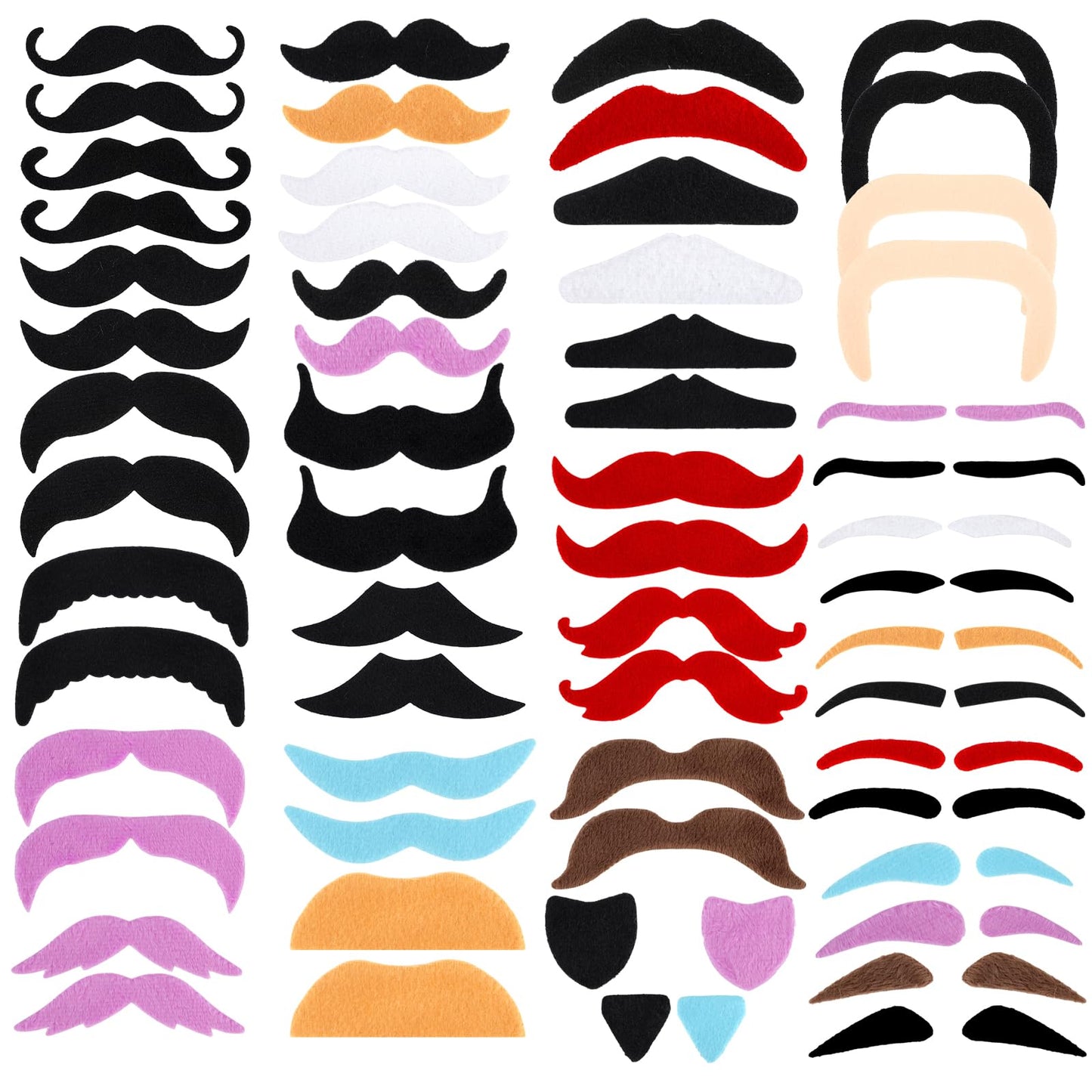 Molain 60 PCS Self-Adhesive Fake Beards, (30 Designs) Novelty Fake Beards Fake Eyebrows Facial Hair for Carnival Christmas Masquerade Cosplay Party Supplies