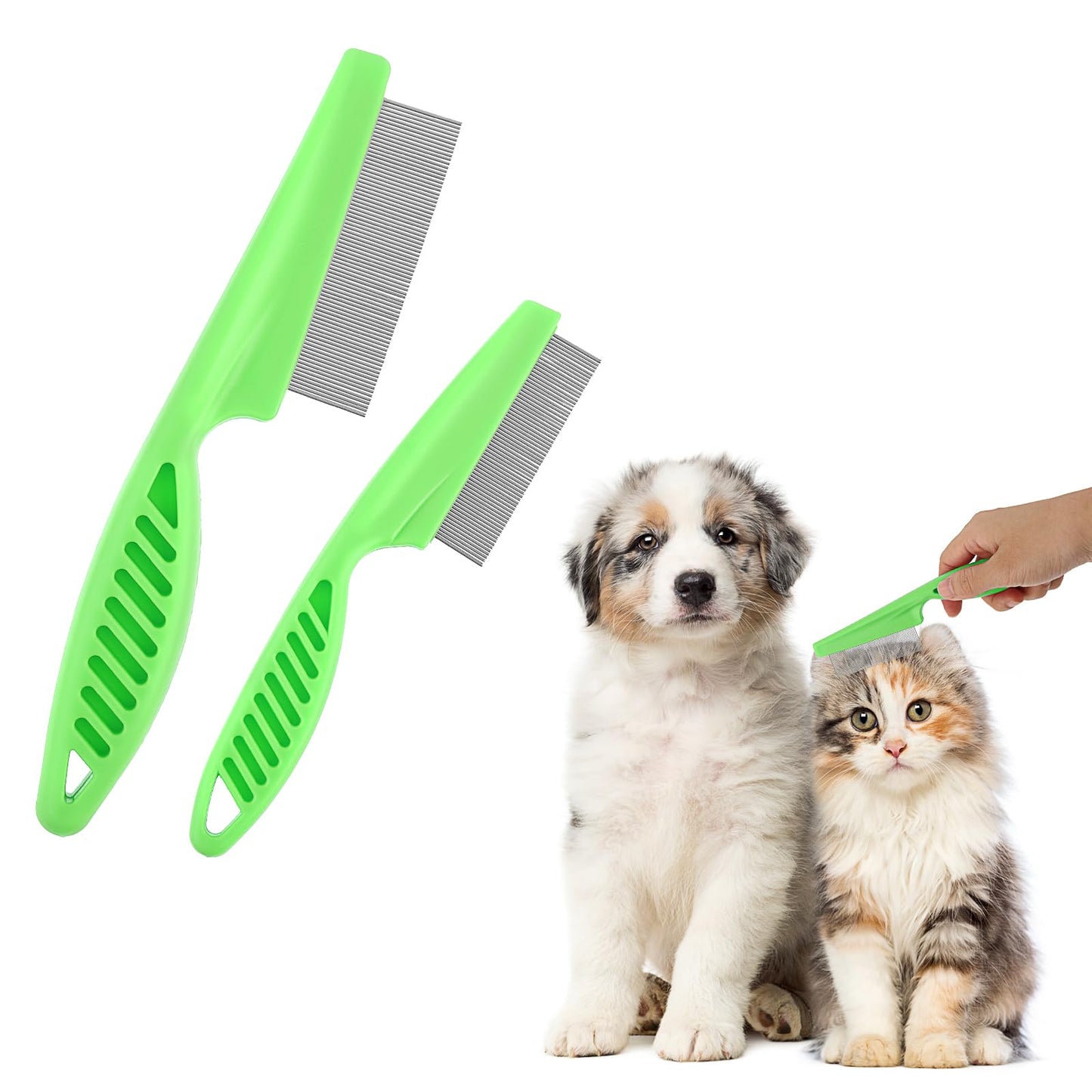 TIESOME Pet Hair Comb Tear Stain Removal,2 Pack Multifunctional Pets Grooming Comb Kit 2 in 1 Dog Combs Stainless Grooming Massage Dual-Sided Comb for Knots Crust Floating Hair Fleas(Green)