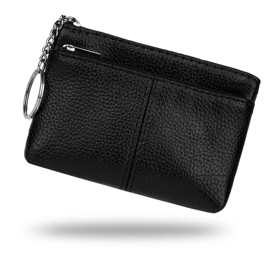 Giantree Leather Coin Purse Pouch, Portable Coin Purse Holder Lychee Pattern Double Zipper Coin Purse with Keychain Mini Change Wallet Coin Pocket for Women Credit Card ID Key Headset Lipstick Bag