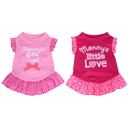 Molain 2 Pieces Pet Dog Dress Shirt Cute Puppy Skirt Dog Princess Tutu Dress Dog Summer Clothes Apparel For Small Pet Dogs Puppy Doggie and Cats (Small, Pink and red)