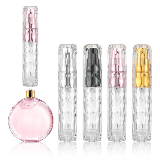 Bewudy 4Pcs Mini Perfume Atomizer Bottle Refillable, 5ml/0.2oz Transparent Acrylic Perfume Dispenser, Shining Diamonds Travel Size Perfume Atomiser Spray Refillable For Women