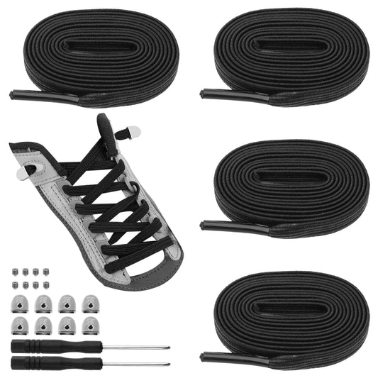 TIESOME 2 Pairs Elastic No Tie Shoelaces For Kids and Adults, Elastic Tieless Shoelaces for Sneakers Elastic No Tie Shoe Laces Tieless Flat(Black)
