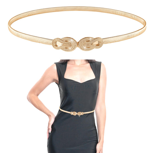 Amaxiu Elastic Skinny Waist Belt for Women, Metal Thin Belt Versatile Stretch Chain Belt Women Dress Belt Gold Ladies Belt(Gold)