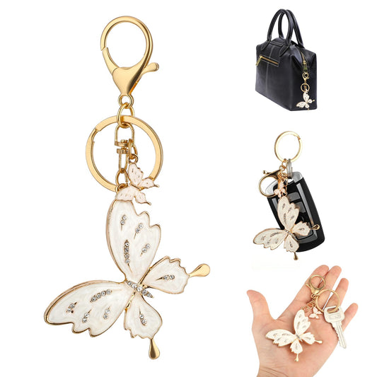 Amabro Butterfly Keychain Rhinestone Bling Keychain Butterfly Pendant for Women Handbags Keychain Accessory Gift(White Gold)