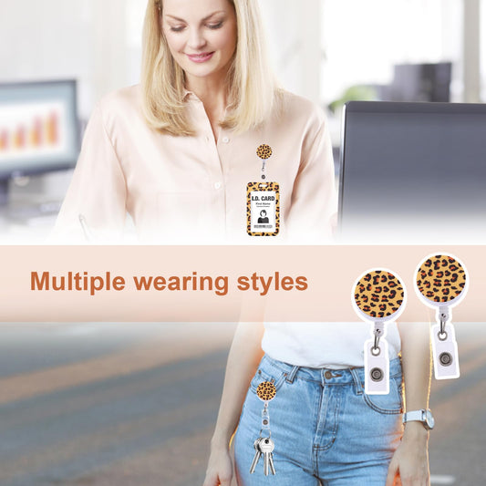 Bewudy Retractable Badge Holder, Personality Leopard Cute Badge Holder, ID Badge Holders with Retractable Clip for Employees Office Work Women Men (Yellow Leopard)