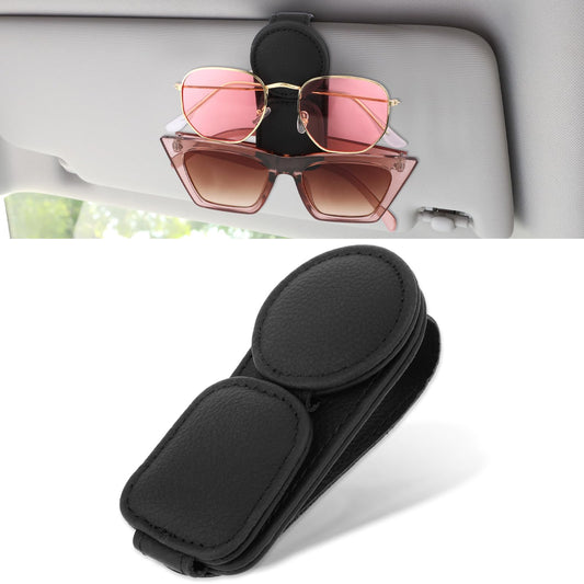 Amabro Double Layer Sunglasses Holder for Car Sun Visor, Magnetic Leather Glasses Eyeglass Hanger Clip for Car Eyeglass Car Mount Universal Car Visor Accessories Gadgets