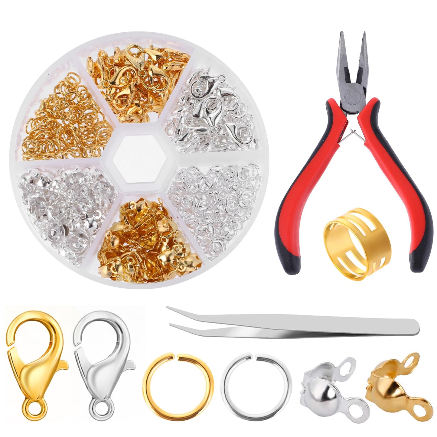simarro 460 Pcs Lobster Clasps Set, Lobster Clasps for Jewelry Making with Closed Jump Rings Pliers Tweezers, Metal Closures Clasps for DIY Craft Bracelet Necklace Ankle Making (Gold White K Gold)