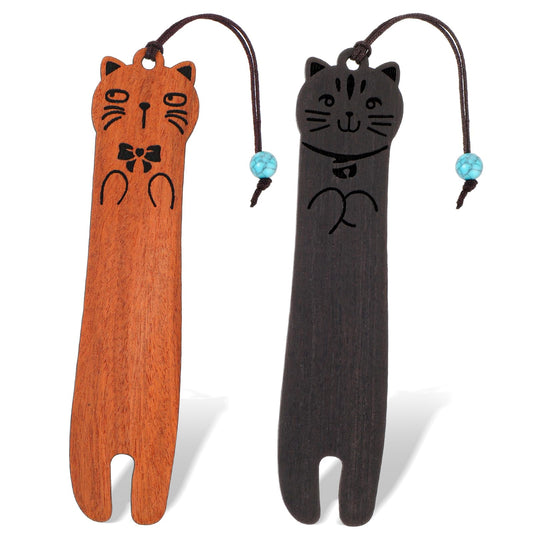 Amaxiu Cat Wooden Bookmarks for Book Lovers, 2PCS Handmade Wood Book Mark Cute Cat Page Marker Carving Book Markers Funny Bookmark Gift for Women Men Students(A)