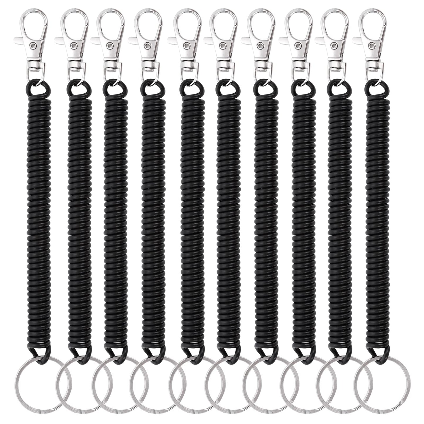 cobee Coil Springs Keychain, 10 Pcs Retractable Coil Springs Keychains with Lobster Clasp, Spring Coil Leash Cord Safety Ropes, Cell Phone Elastic Wrist Coil Cord Lanyard, Cellphone Snap Hook(Black)