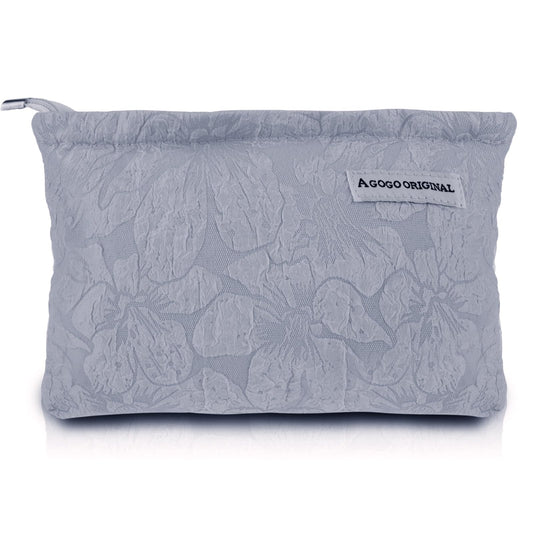 Amabro Floral Makeup Bag, Flower Cosmetic Bag Large Capacity Toiletry Bag Zipper Makeup Brush Pouch for Women Girls Travel Skincare Storage Tool Makeup Organizer (Blue)