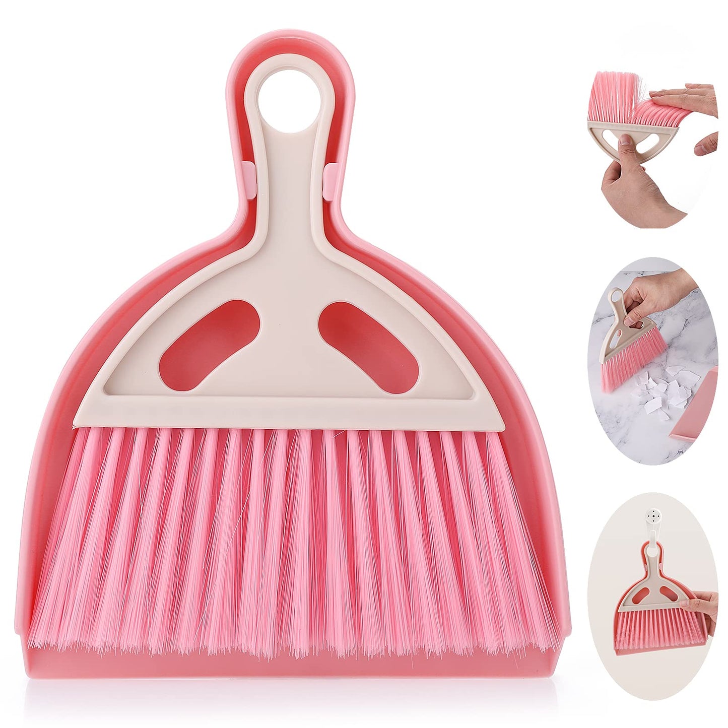 cobee Small Broom and Dustpan Cleaning Set, Mini Whisk Dustpan and Brush with Handle Portable Table Top Dust Pan Dining Table Crumb Sweeper Cleaning Tools with Soft Bristles for Housekeeping(Red)