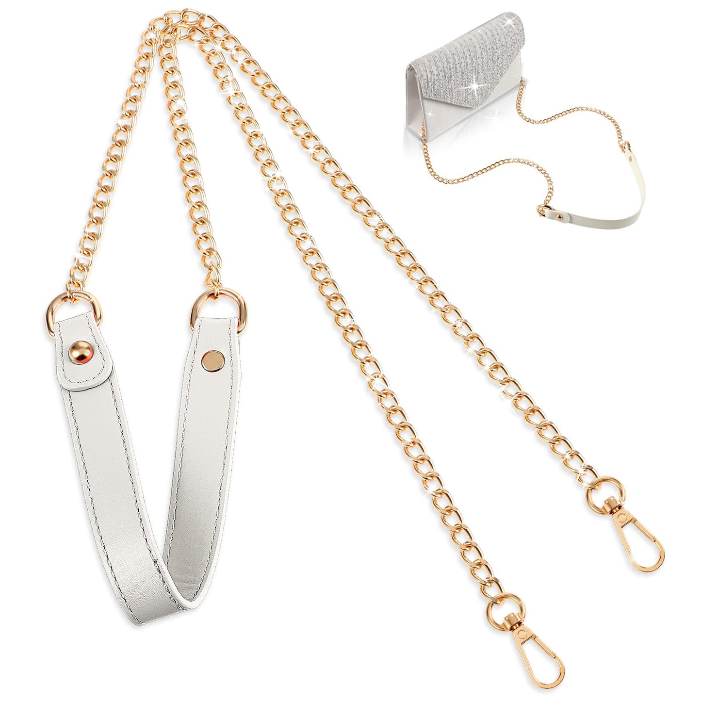 Molain 47"/120cm Purse Chain Strap, Shoulder Cross Body Sling Purse Handbag Replacement Accessories with Metal Buckles for Women Handbag Chain Strap(White)