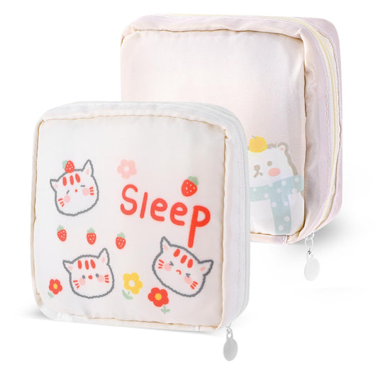 Andibro Cute Sanitary Napkin Storage Bag, 2Pcs Portable Menstrual Cup Pouch Period Holder Bag Menstruation First Period Bag Tampon Holder Pad Pouch Period Kit for Women Teen Girls School Supplies(B)