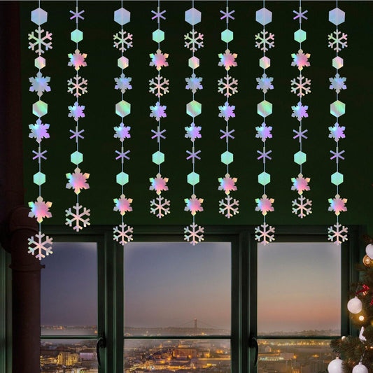 Molain 13Ft Winter Wonderland Snowflakes Decorations Iridescent Snowflake Garland, Shimmer Holographic Paper Snowflakes Streamers for Party Decor Christmas Birthday Baby Shower Decor(4M/13Ft)