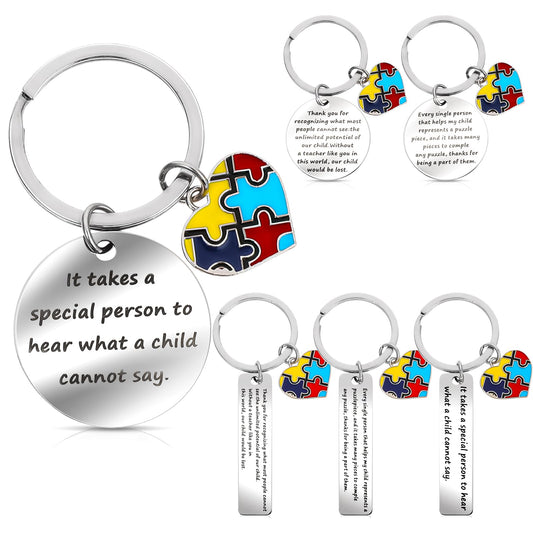 Amaxiu 6 Pcs Autism Awareness Keychain, Speech Therapist Gifts Special Education Teacher Gift Keyring with Heart Puzzle Pendant for Birthdays Christmas Thanksgiving Day