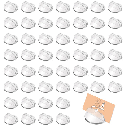 Giantree 50 Pcs Card Stands, Transparent Plastic Card Holders Game Card Stand Miniature Bases Clear Business Card Holder 1 Inch Paper Board Clips for Table Price Tags Labels Menus Number Holder(50Pcs)