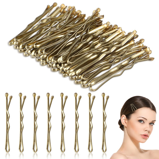 HJZHII Mini Bobby Pins, 50pcs 1.37 Inch Small Wavy Hair Pins Metal Curved Hair Clip Invisible Wave Hairgrip for Women Gilrs Wedding Hairstyles Buns Long Straight Curly Hair All Hair Types(Gold)