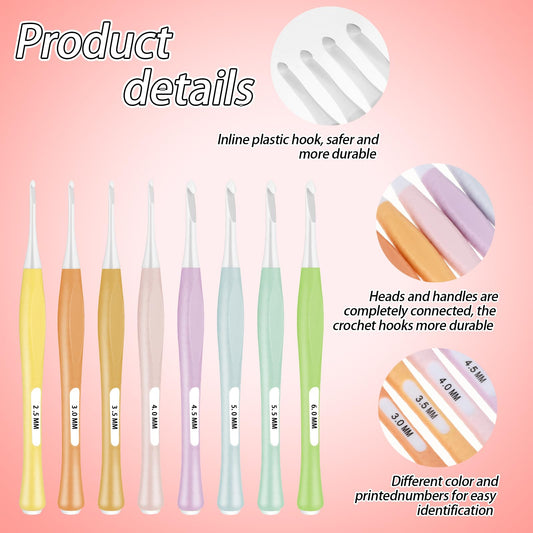 Andibro 8Pcs Crochet Hooks Set, Ergonomic Non Slip in-line Crochet Hooks Beginners Crochet Needle Set Soft Grip Crochet Hooks for Hat Gloves Scarf Knitting DIY 2.5mm-6mm(C-J)