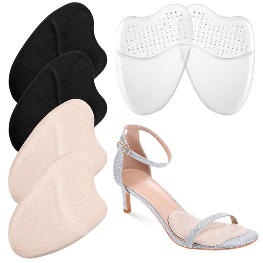 AOZUO 3 Pairs Foot Pads, Non-Slip High Heels Shoe Pads, Foot Pads for Open Toe Shoes, Soft Invisible Foot Pads for Relieving Foot Pain (Beige + Black + Transparent)