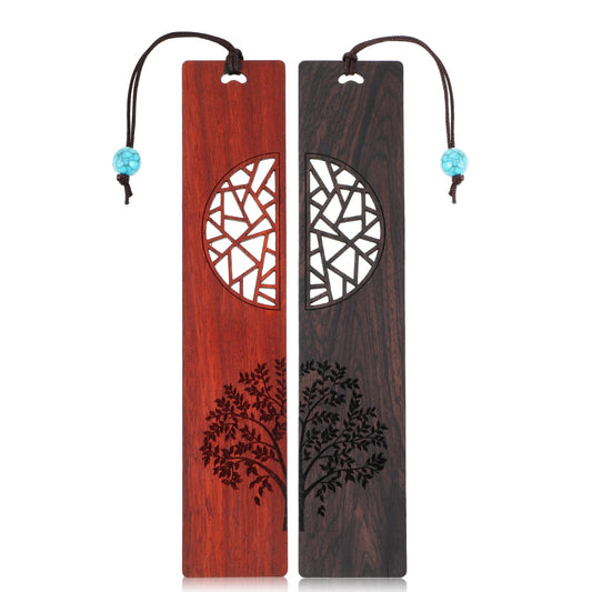 Amaxiu Wood Bookmarks, 2 Pcs Vintage Handmade, Tree Pattern Hollow Carving, Lightweight and Convenient for Book Lovers