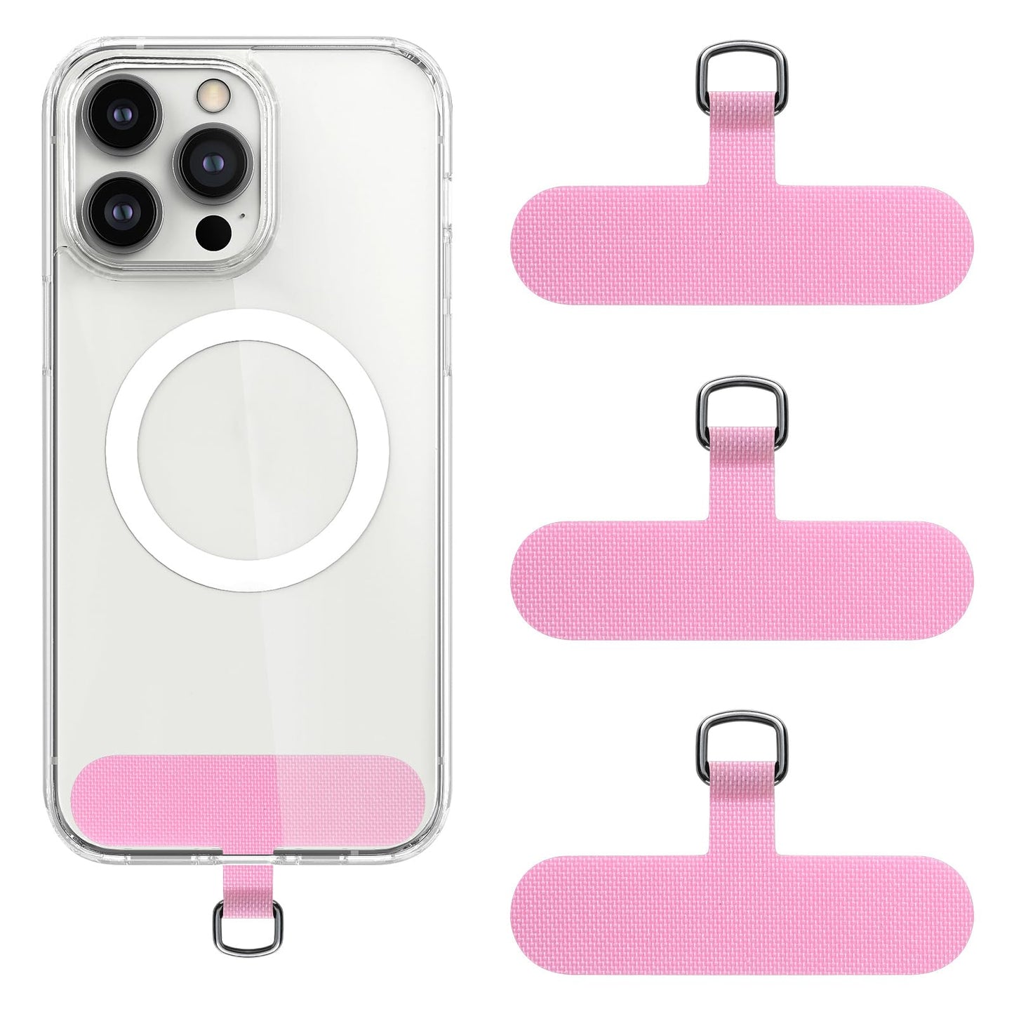 simarro 3Pcs Phone Tether Tab Pads, Cell Phone Strap Patch Pads Universal Mobile Phone Chain Phone Lanyard for Phone Strap Replacement Part for All Full Phone Cases(Pink)