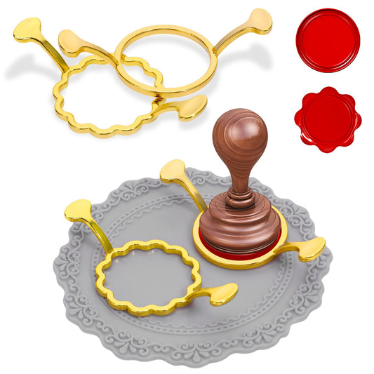 Amaxiu Metal Sealing Wax Stamp Kit for 1 Inch Wax Seal Stamp, 2PCS Wax Seal Molds Silicone Mat for Sealing Wax Kit Wax Seal Stamp Rings Set Wax Seal Kit for Wedding Envelope Card(Round & Multi-Flower)
