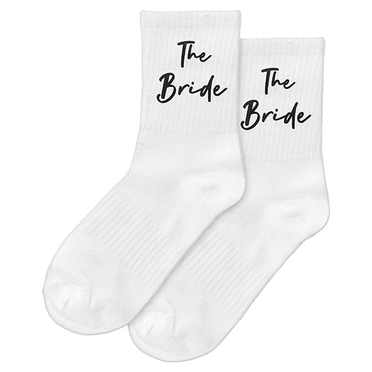 MBAIYO 1 Pair Bridal Socks, Wedding Gift for Bride and Team Bride Women's Cotton Socks Soft Comfortable Bridal Socks White Wedding Socks Tennis Socks for Bridesmaid Gift Engagement, White, One Size