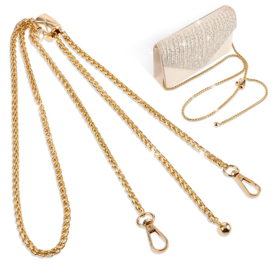 Giantree Adjustable Thin Purse Chain Strap, 50.4" Shoulder Crossbody Bag Clutch Replacement Thin Straps with Metal Buckle (Gold)