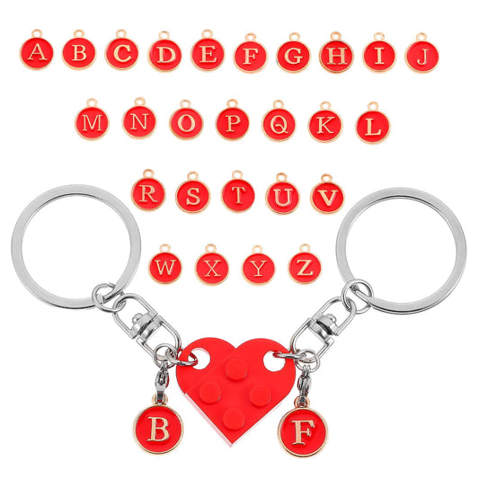 AOZUO Matching Keyring for Couples, Key Ring in the Shape of a Brick Heart Gift, DIY Heart Key Ring, Love Set for Lovers, Boyfriend, Girlfriend, Valentine's Day, Anniversary, Birthday, red,