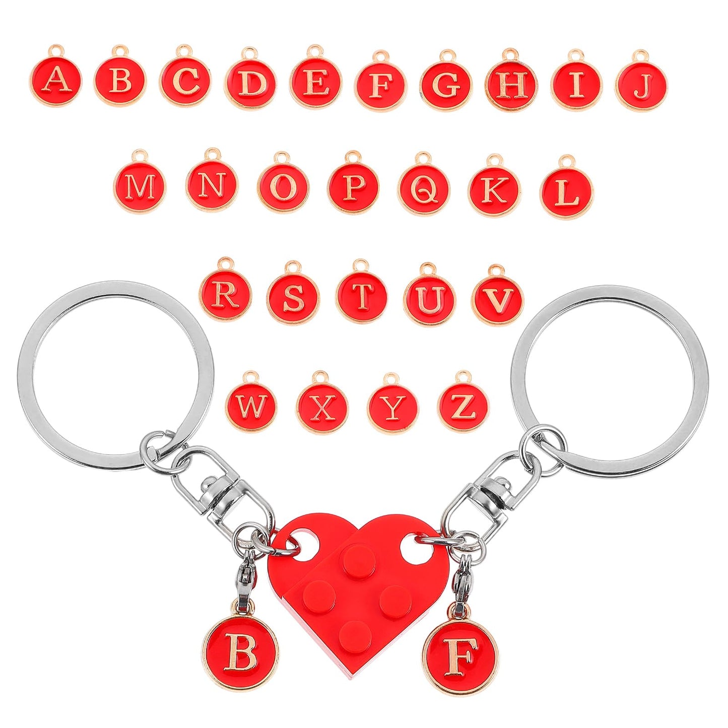 AOZUO Matching Keyring for Couples, Key Ring in the Shape of a Brick Heart Gift, DIY Heart Key Ring, Love Set for Lovers, Boyfriend, Girlfriend, Valentine's Day, Anniversary, Birthday, red,