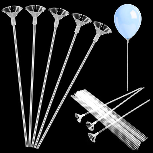 LXUEJIE 30 Pcs Balloon Sticks, Clear Balloon Holder Sticks Plastic Balloons Stick with Bases Balloons Stick Weights for Tying Balloonss Arch Anniversary Birthday Christmas Halloween Party Wedding