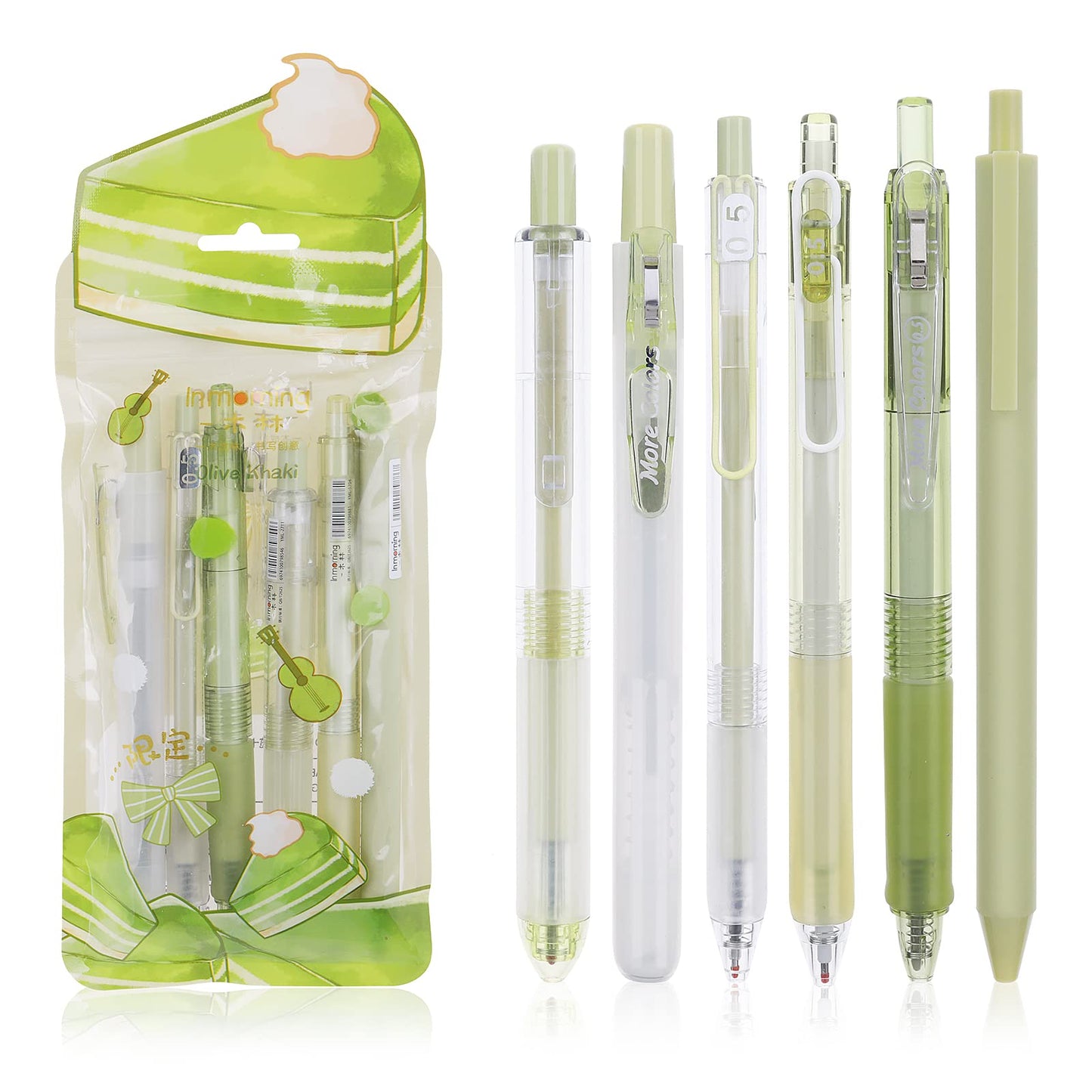 6 Pieces Gel Pens Highlighter Set, Black Ink Ballpoint Pen 0.5 mm Retractable Gel Ink Pens with 1 Pieces Highlighters for Drawing Writing Planner Doodle Record Marker and School Supplies (Green)