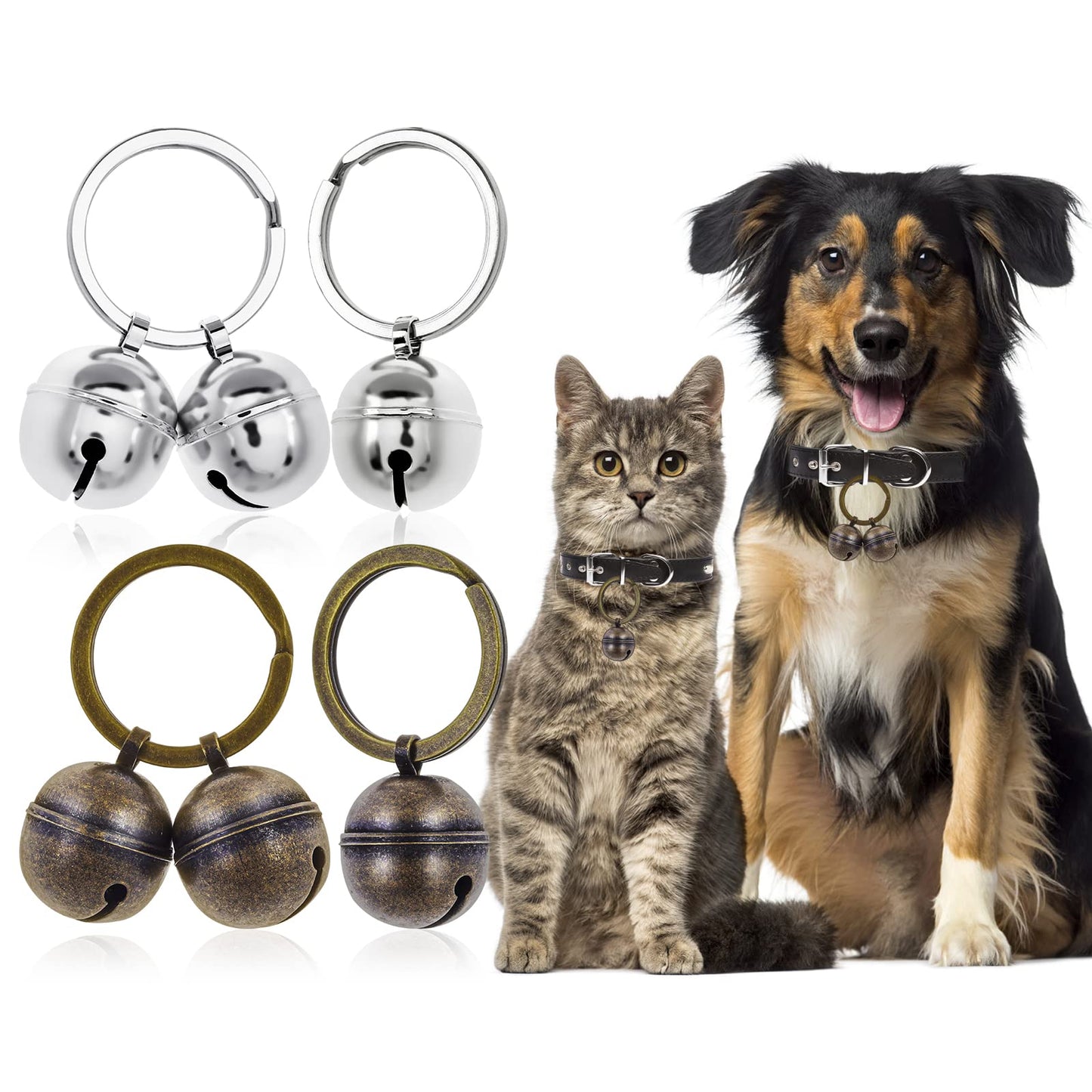 cobee Brass Bells for Collar 4pcs Pet Pendant with Key Rings for Collars Necklace Cat and Dog Bells Jingle Bell for Cat Collar Dog Charm Bells Save Birds Wildlife Handmade Copper Bells Pet Tracker