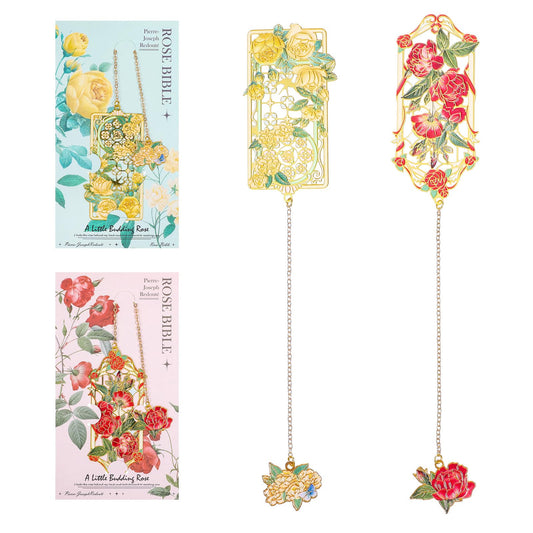 AOZUO Pack of 2 Rose Bookmarks Personalised, Metal Bookmark with Metal Chain, Beautiful for Reading Women, Pretty Gift for Bookworms, Book Lovers, Readers, Birthdays, Christmas Gifts