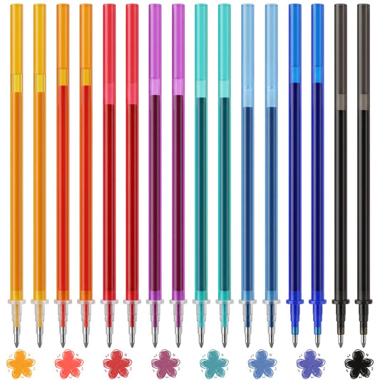 Amabro Pack of 40 Colourful Erasable Refills, Compatible with Gel Pens, Refills with Erasable Ink, 8 Colours, Height 13 cm, for Drafts, Notes and Drawings (0.5 mm)