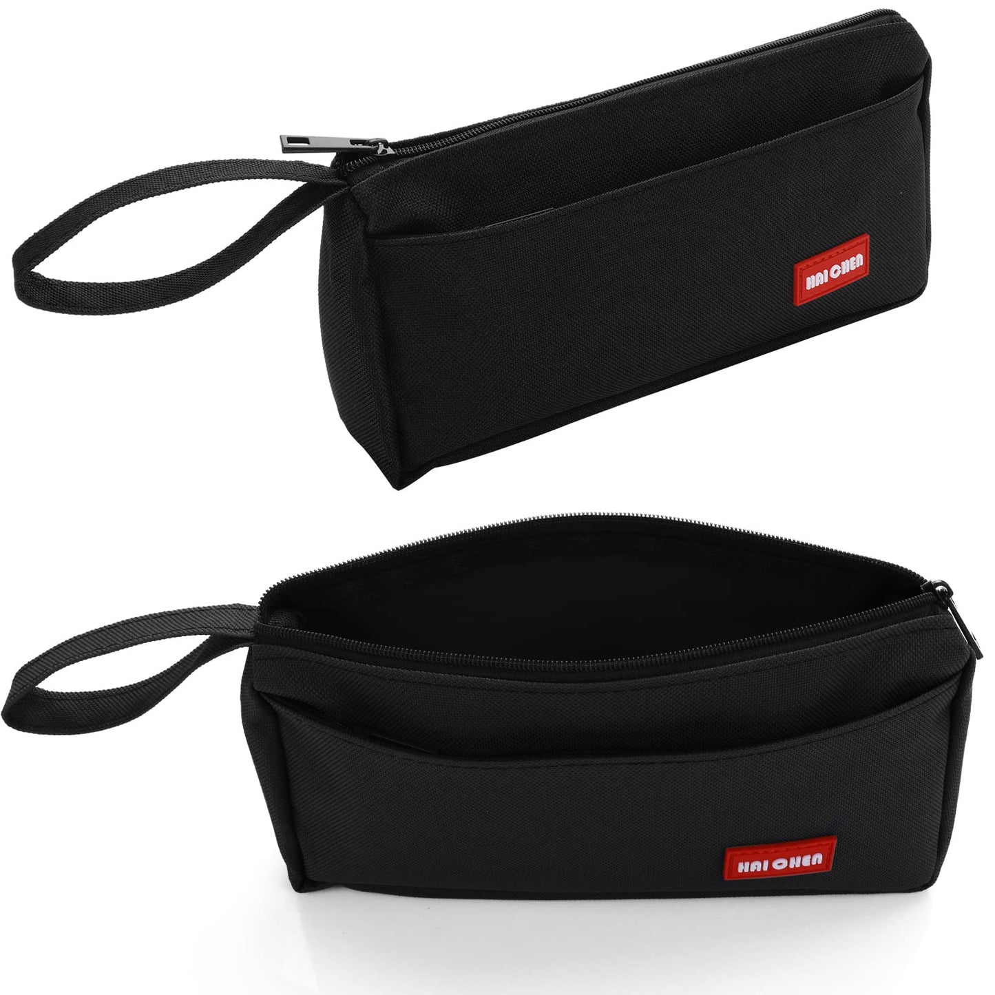 TIESOME Small Pencil Case, Big Capacity Solid Color Oxford Cloth Pencil Case Pouch Bag with Compartments Portable Pencil Pouch for Office Supplies (Black)