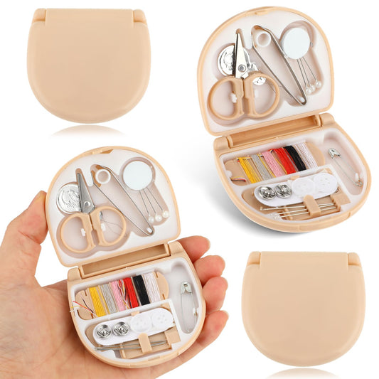 Amaxiu 2pcs Mini Sewing Needle Thread Kit, Portable Travel Sewing Tools DIY Sewing Supplies Basic Starter Beginners Sew Repair Set for Home, Traveller, Adults, Emergency(Brown)