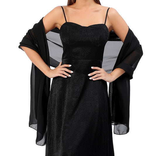 Jeffdad Shawls and Wraps for Evening Dresses, Chiffon Women Elegant Soft Silky Wraps Bridal Party Wedding Shawls(Black)