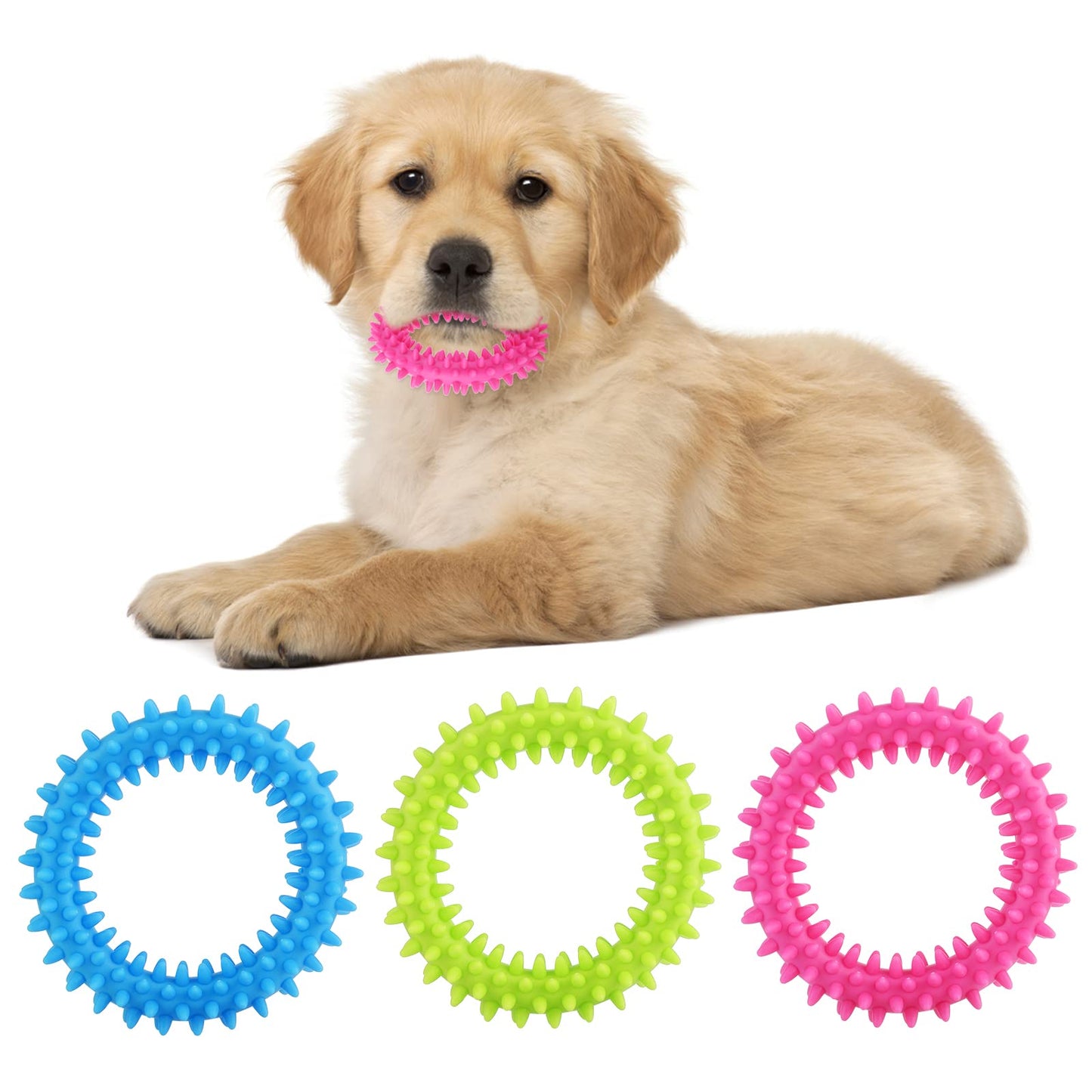 cobee Puppy Teething Chew Toys, 3 Pieces 360° Clean Pet Teeth and Soothe Itching Small Dog Puppy Toy Ring Rubber Dog Chew Toy Oral Health Puppy Interactive Chew Toy