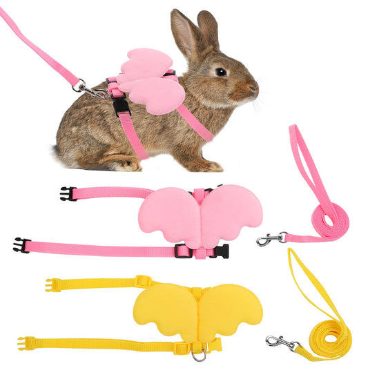 Molain 2 Pcs Rabbit Harness and Leash, Adjustable Bunny Harness, Kitten Vest Harness and Leash Set, Cute Wings Pet Harness Leash Set for Bunny Puppy Kitten Ferret and Other Small Animals(Yellow+Pink)