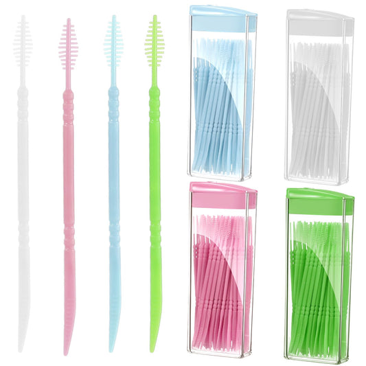 HJZHII 240Pcs Plastic Double Head Toothpick, Doctors Brush Picks for Teeth, Plastic Bristle 2-in-1 Dental Floss Interdental Brushes Disposable Oral Care Teeth Clean Stick