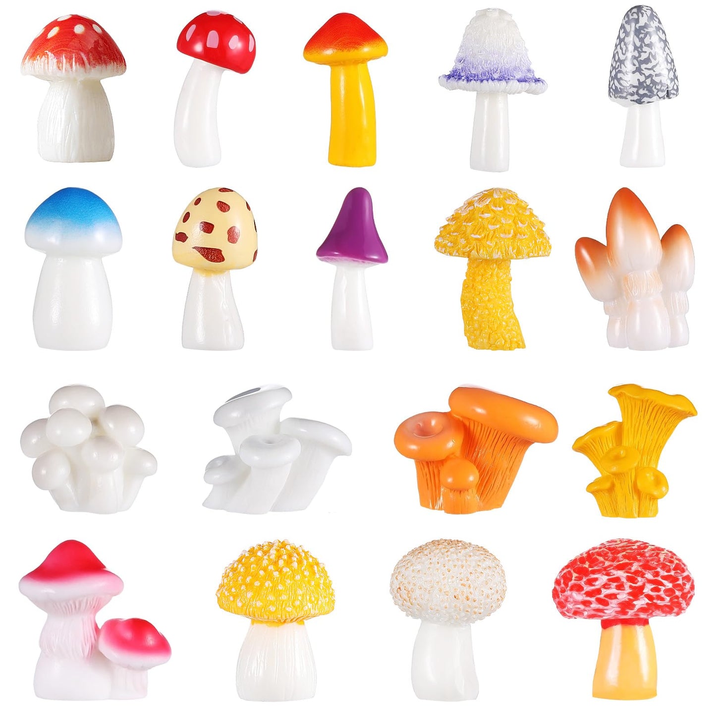 GEEHUA 18Pcs Mini Mushrooms Figurines Miniature Resin Mushroom Cute Fairy Garden Mushroom Cake Topper Moss Landscape Ornaments for Outdoor Decoration Wall Home Decor DIY Bonsai Crafts
